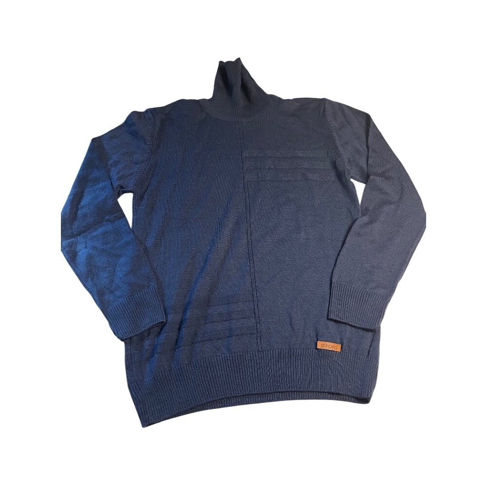 BFORS Mens Navy Blue M Turtleneck Sweater   50% Wool & 50% Acrylic ribbed detail
